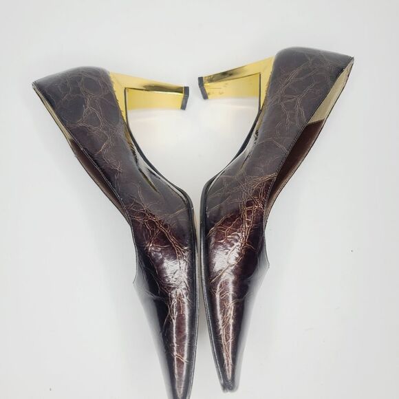 Vintage 90s J. Renee Bronze Metallic Block Heel Square Pointy Toe Heels size 8 - Picture 5 of 15